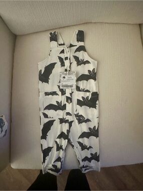 Kate Quinn White Baby Romper with Black Bat Pattern